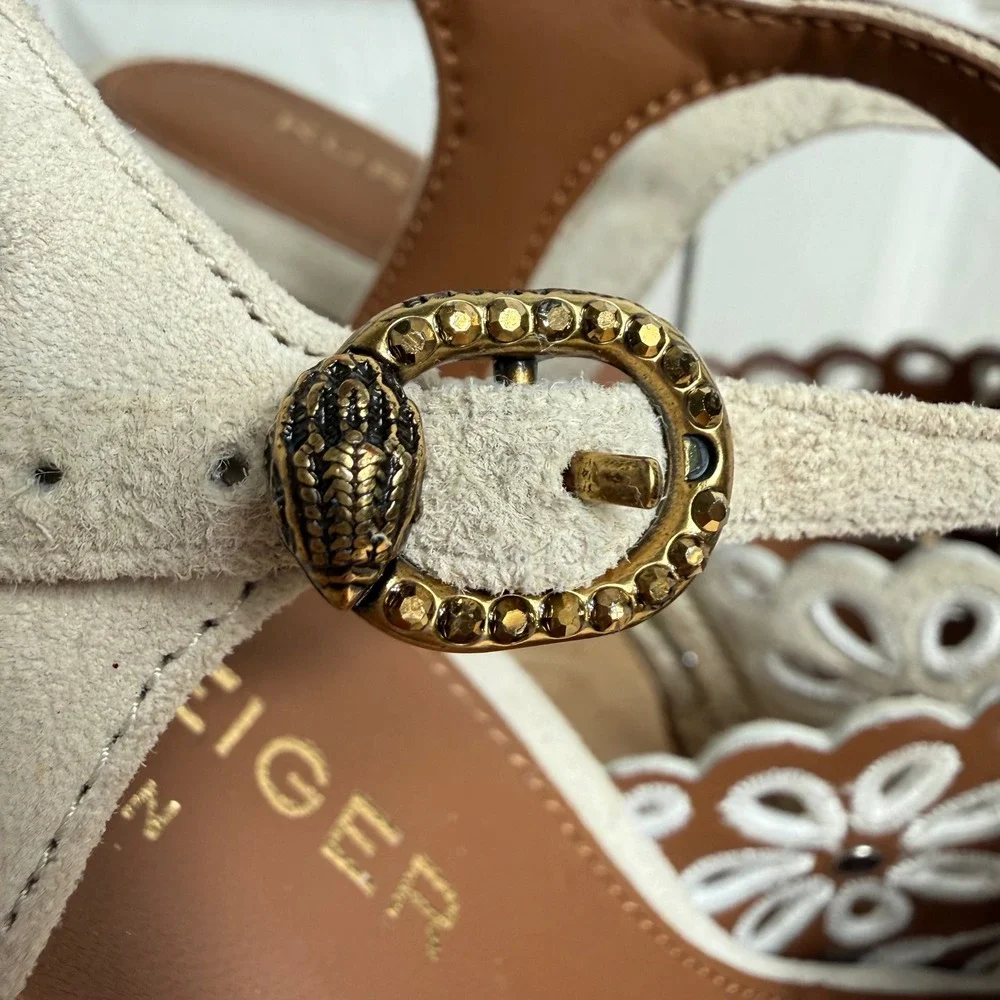 Kurt Geiger Floral Platform Sandals 41 Cream Cottagecore Boho Espadrille Heels